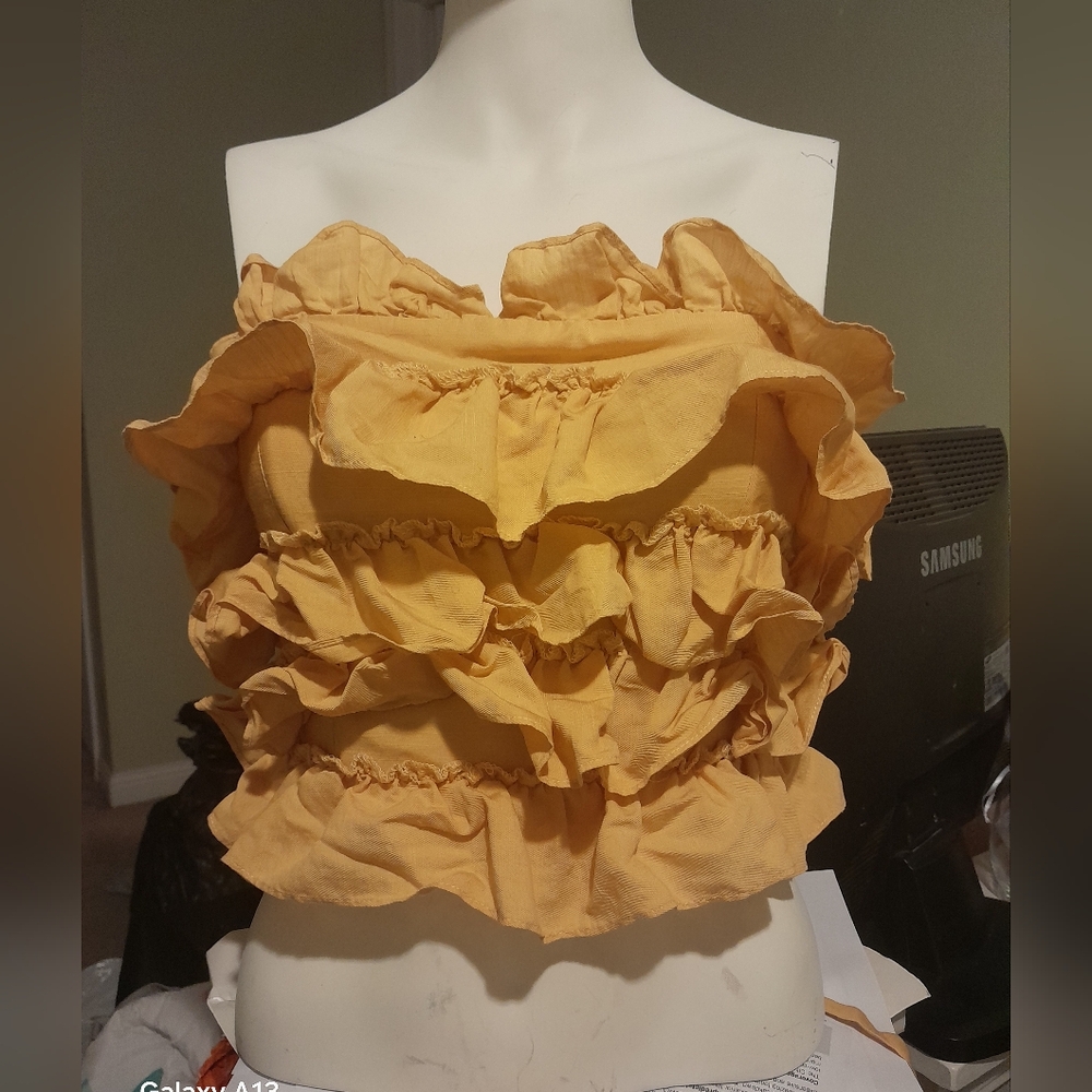 Fashion Nova Ruffled Yellow Strapless Top